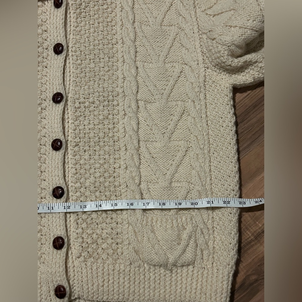Vintage Quill's Woollen Market Cream Irish Fisherman Cardigan Sweater Wool XL. - Picture 14 of 14